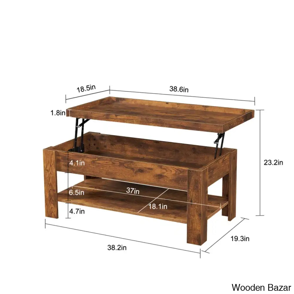 Arriks Minimalist Lift Top Coffee And Center Table W/ Hidden Storage Compartment & Open Shelves