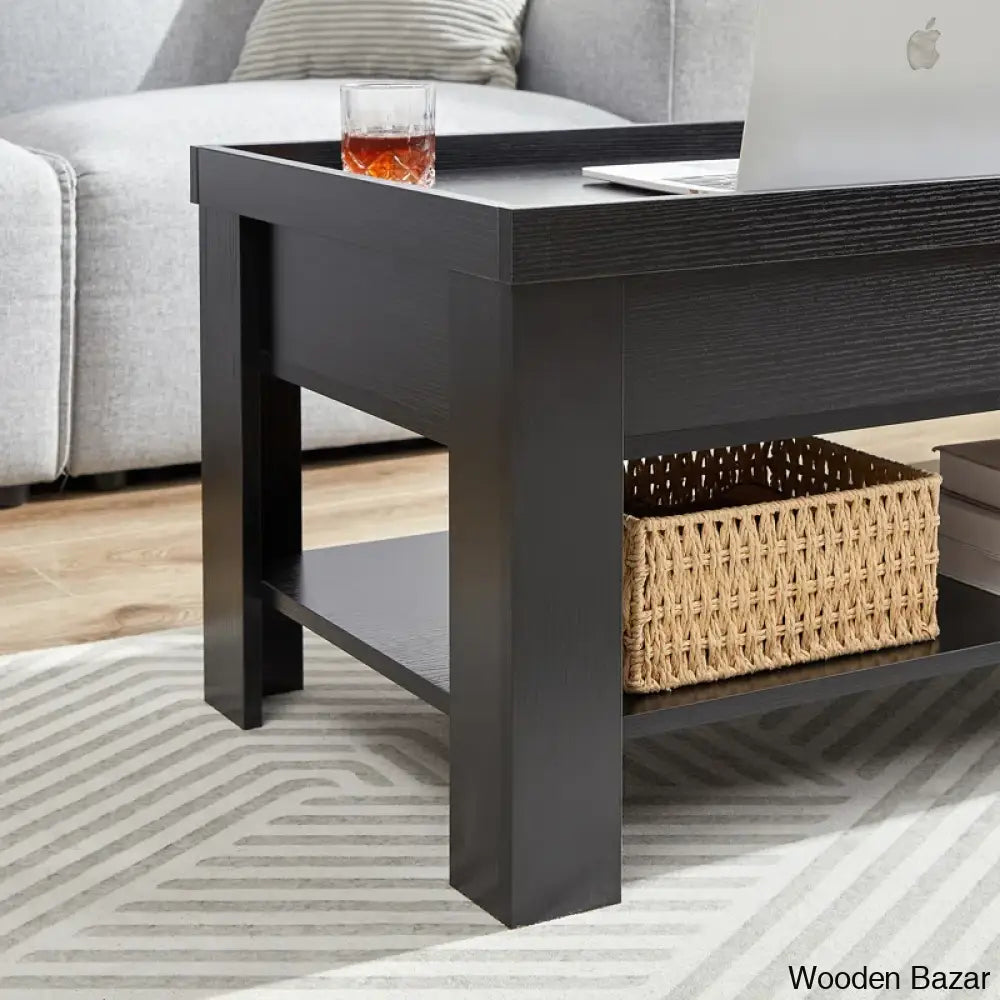 Arriks Minimalist Lift Top Coffee And Center Table W/ Hidden Storage Compartment & Open Shelves