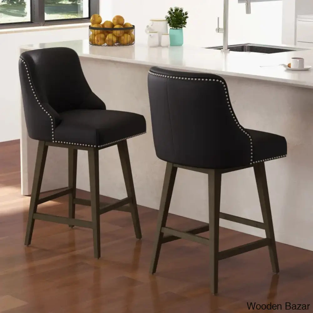 Arvelle Swivel Counter & Bar Stool (Set Of 2) Faux Leather-Black / (30’’ Seat Height)