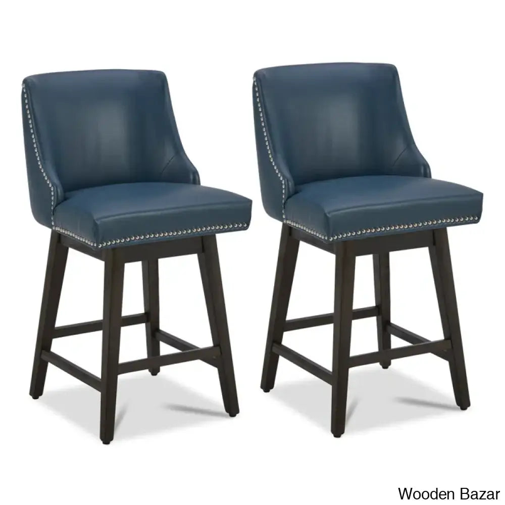 Arvelle Swivel Counter & Bar Stool (Set Of 2) Faux Leather-Blue / (30’’ Seat Height)