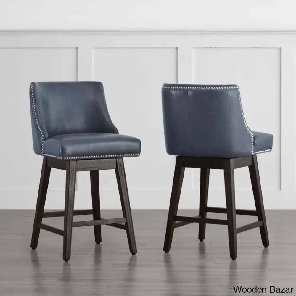 Arvelle Swivel Counter & Bar Stool (Set Of 2) Faux Leather-Navy Blue / (30’’ Seat Height)