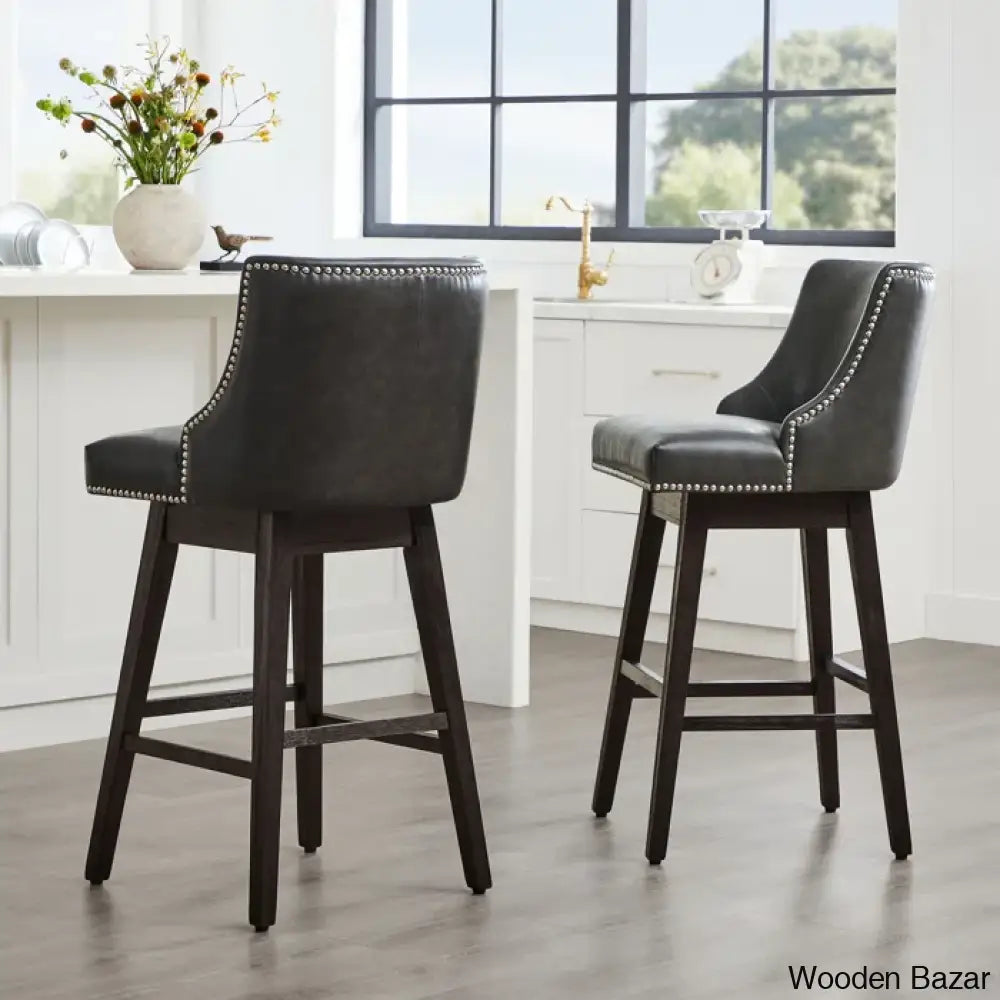 Arvelle Swivel Counter & Bar Stool (Set Of 2) Faux Leather-Retro Gray / (30’’ Seat Height)