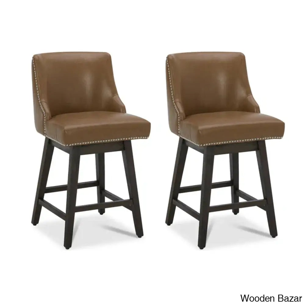 Arvelle Swivel Counter & Bar Stool (Set Of 2) Faux Leather-Saddle Brown / (30’’ Seat Height)