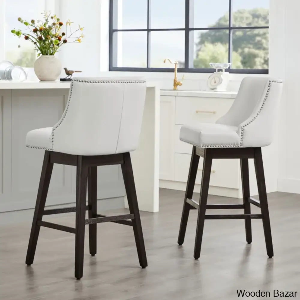 Arvelle Swivel Counter & Bar Stool (Set Of 2) Faux Leather-White / (30’’ Seat Height)