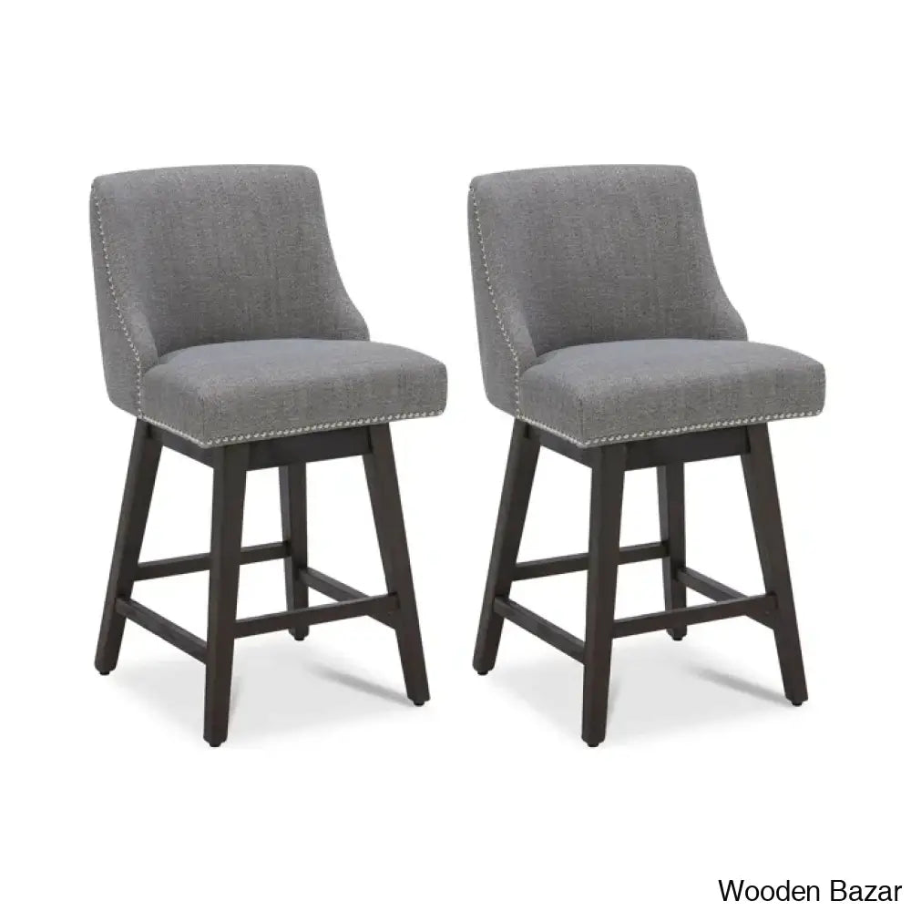 Arvelle Swivel Counter & Bar Stool (Set Of 2) Polyester Blend-Fog Gray / (30’’ Seat Height)