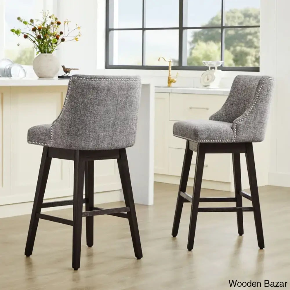 Arvelle Swivel Counter & Bar Stool (Set Of 2) Polyester Blend-Pebble Gray / (30’’ Seat Height)