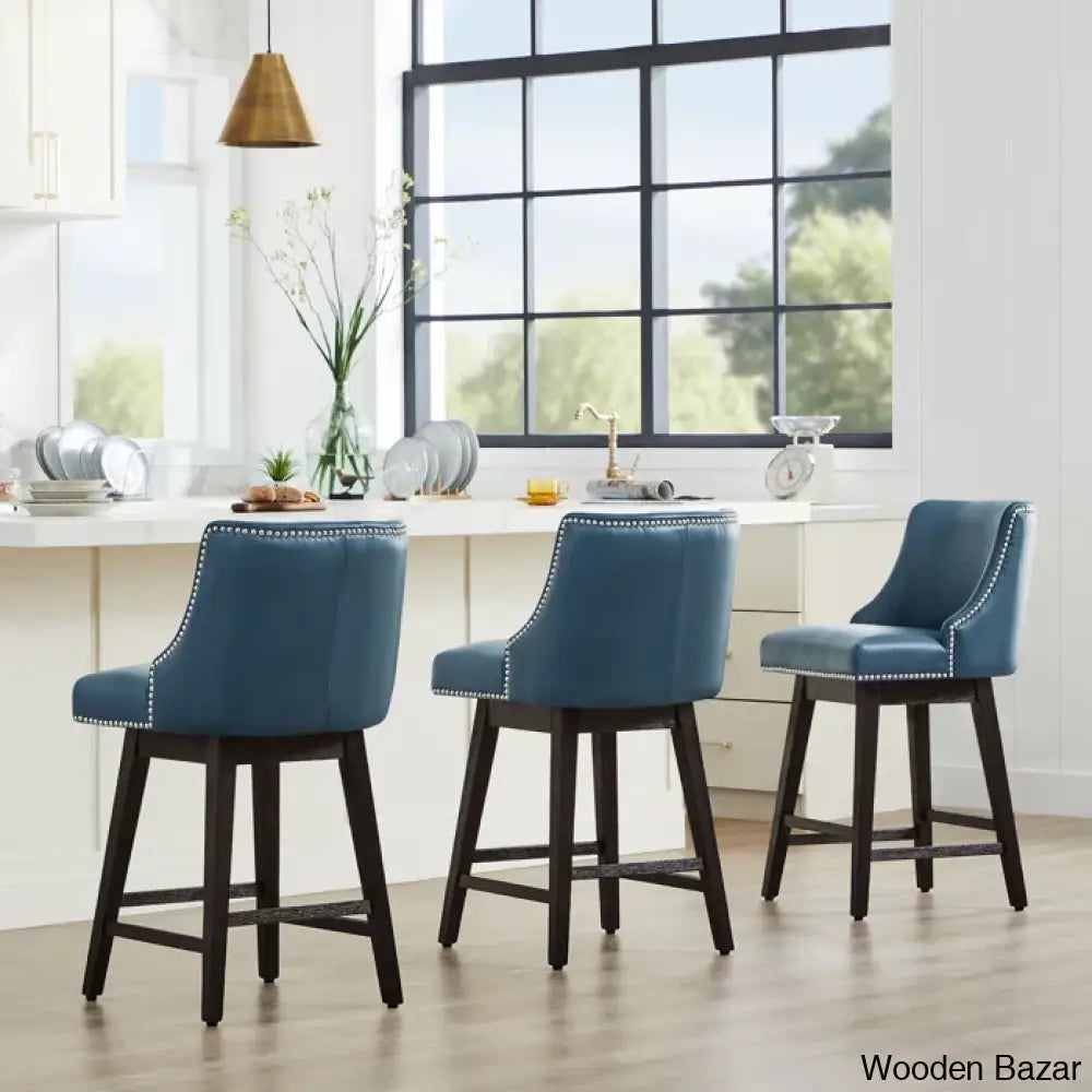 Arvellex Swivel Upholstered 26’’ Counter Stool With Solid Wood Frame (Set Of 3)