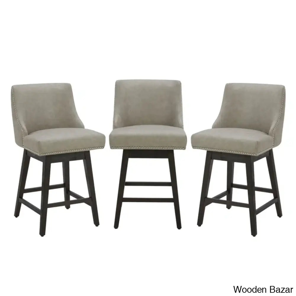 Arvellex Swivel Upholstered 26’’ Counter Stool With Solid Wood Frame (Set Of 3)