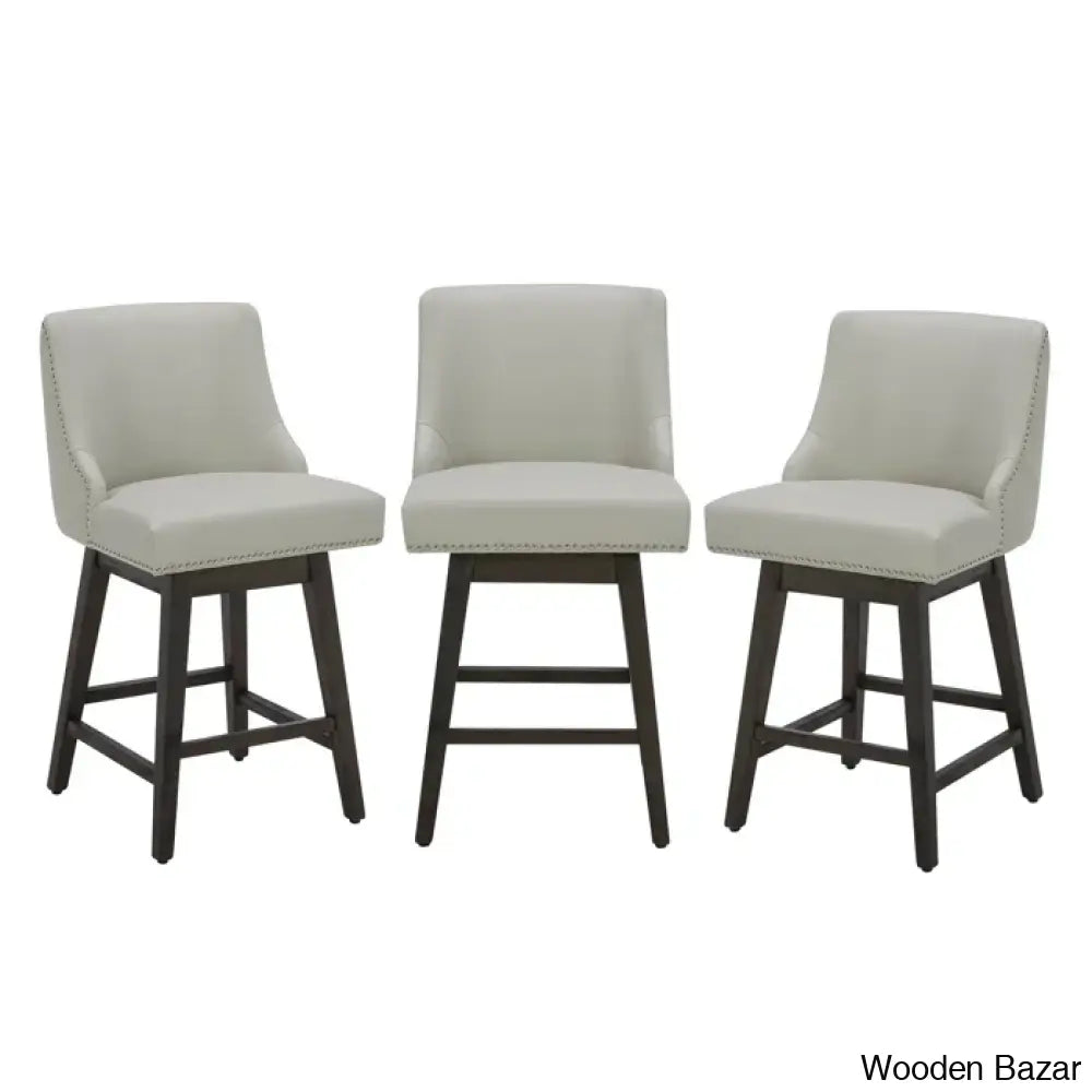 Arvellex Swivel Upholstered 26’’ Counter Stool With Solid Wood Frame (Set Of 3)