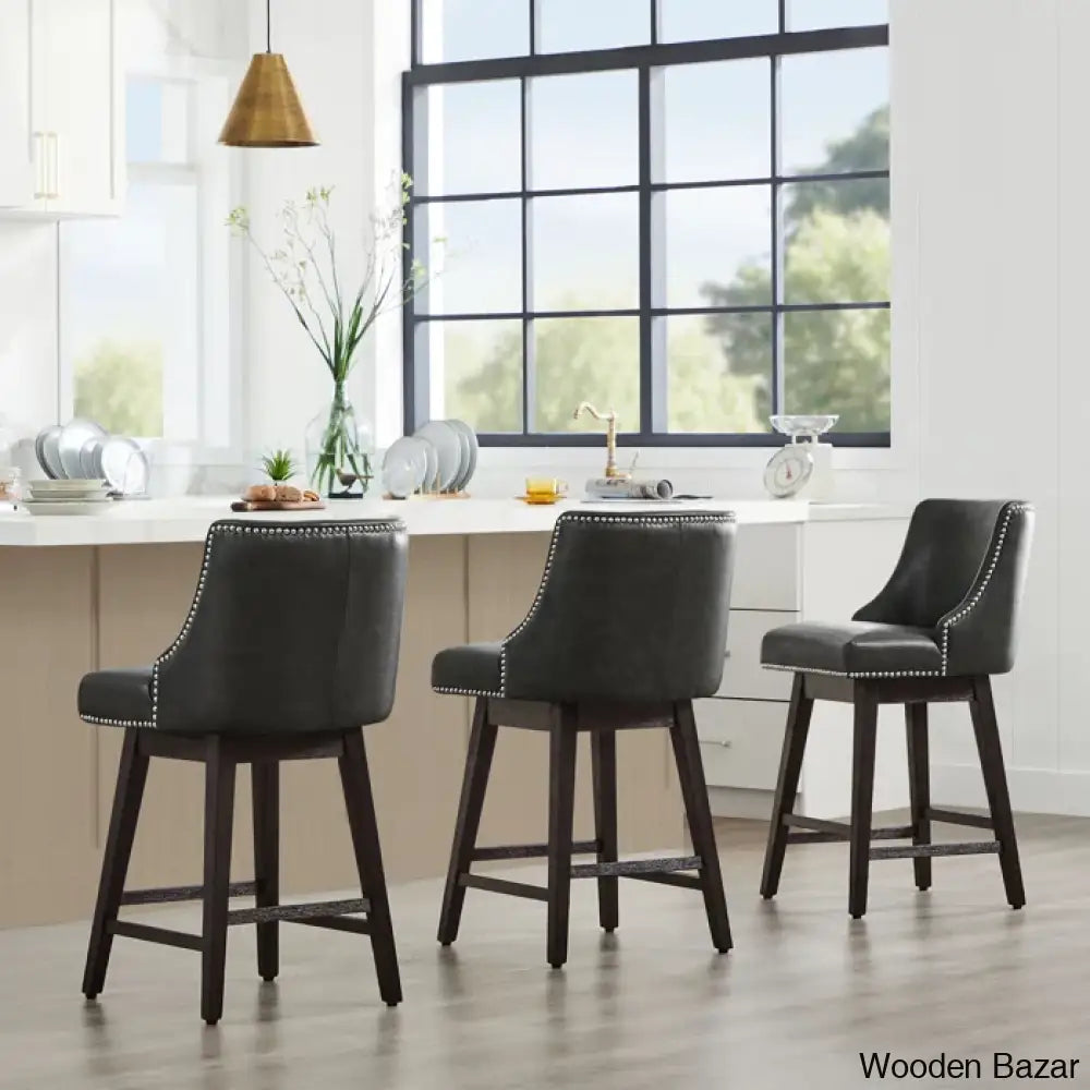 Arvellex Swivel Upholstered 26’’ Counter Stool With Solid Wood Frame (Set Of 3)