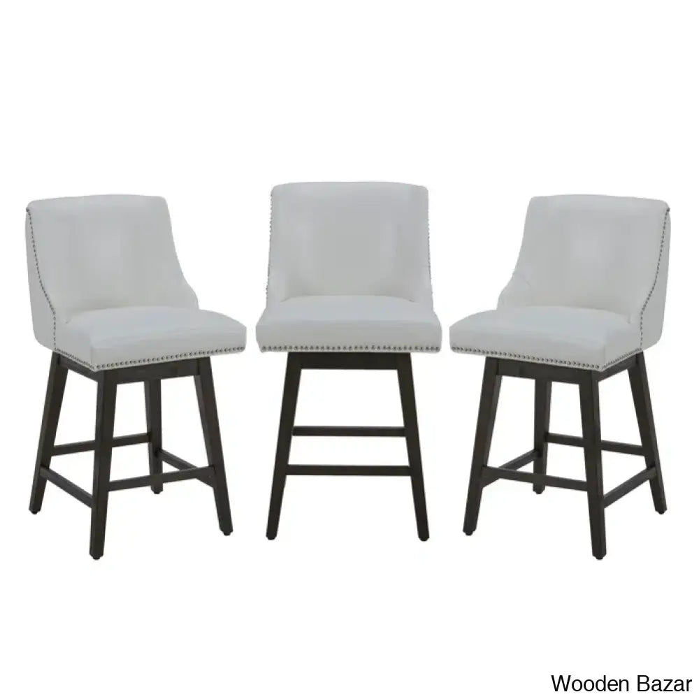 Arvellex Swivel Upholstered 26’’ Counter Stool With Solid Wood Frame (Set Of 3)