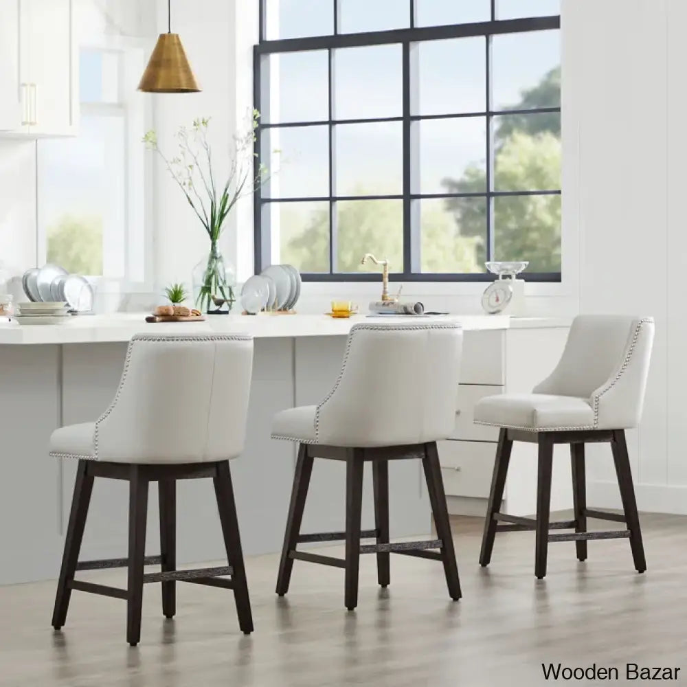 Arvellex Swivel Upholstered 26’’ Counter Stool With Solid Wood Frame (Set Of 3)