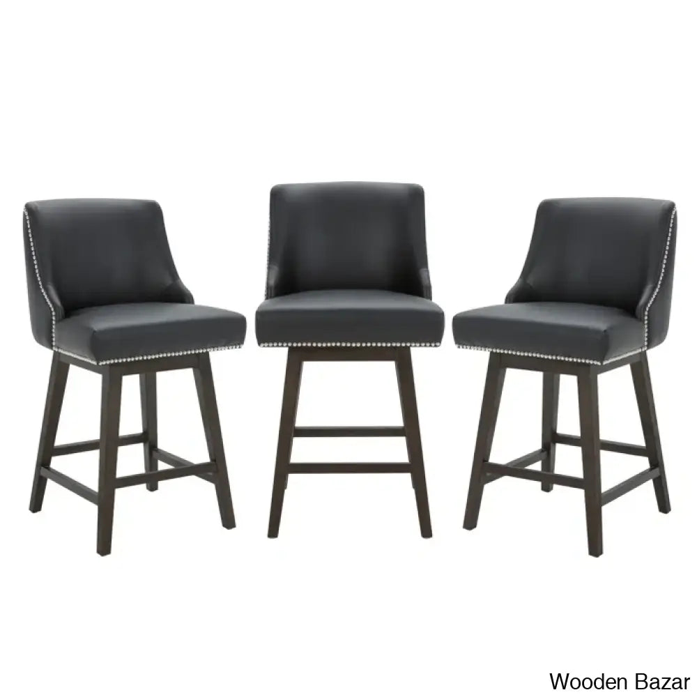 Arvellex Swivel Upholstered 26’’ Counter Stool With Solid Wood Frame (Set Of 3) Black