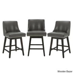Arvellex Swivel Upholstered 26’’ Counter Stool With Solid Wood Frame (Set Of 3) Retro Gray