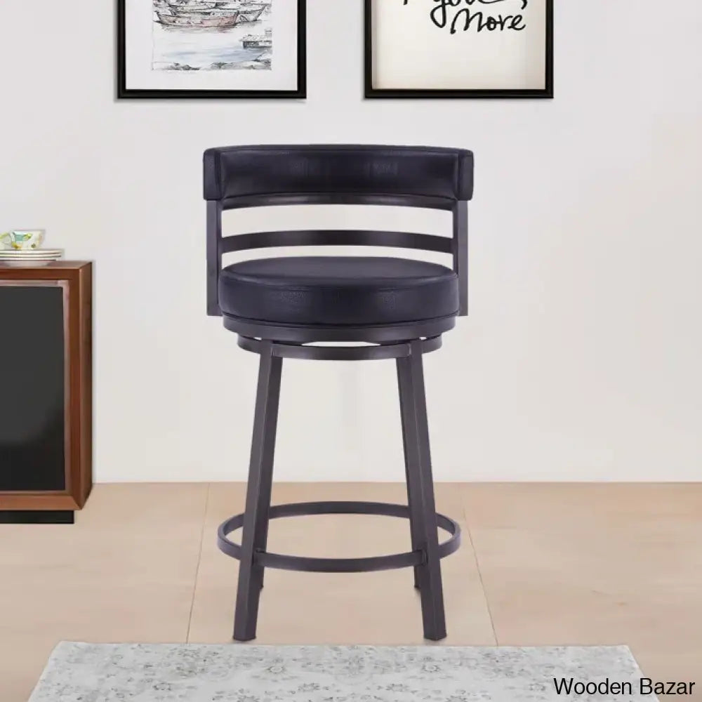 Ashlamario Swivel Counter & Bar Stool With Metal Base And Footrest Gray / Black (26’’ Seat Height)