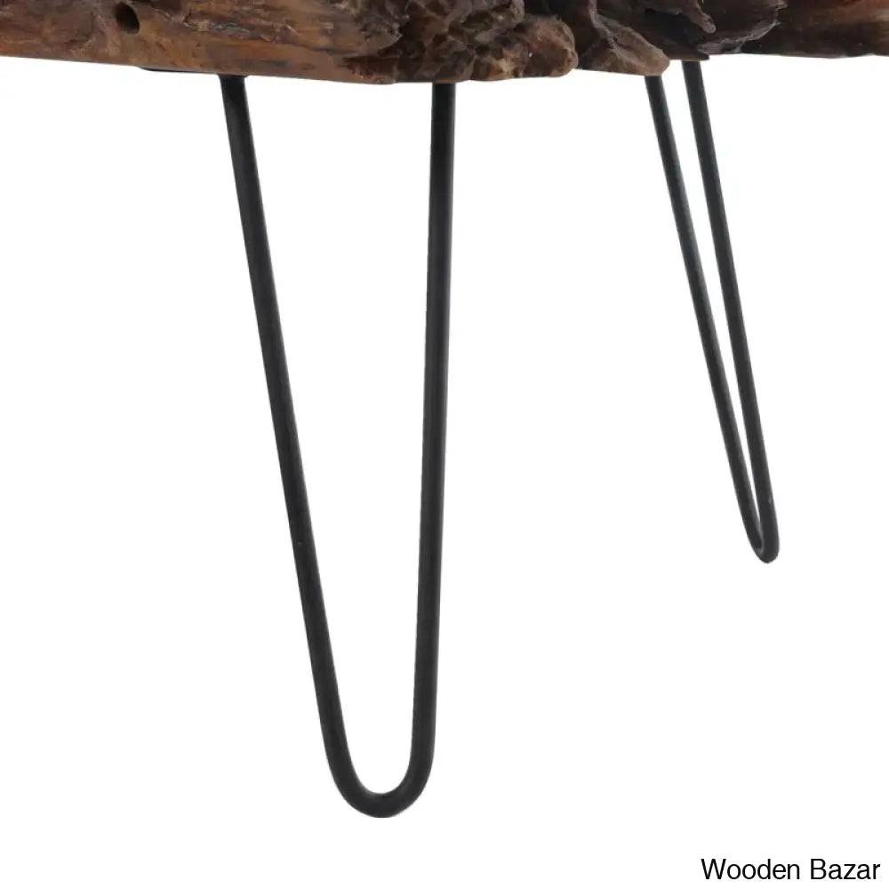 Ashyriac Teak Wood Handmade Live Edge Living Room Coffee Table With Black Metal Hairpin Legs And