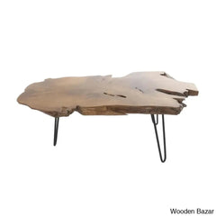 Ashyriac Teak Wood Handmade Live Edge Living Room Coffee Table With Black Metal Hairpin Legs And