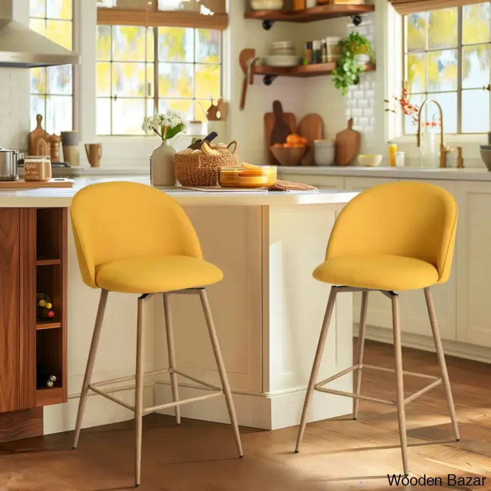 Asotino 360° Swivel Upholstered Counter And Bar Stools With Backrest Oak / Yellow 1 Piece