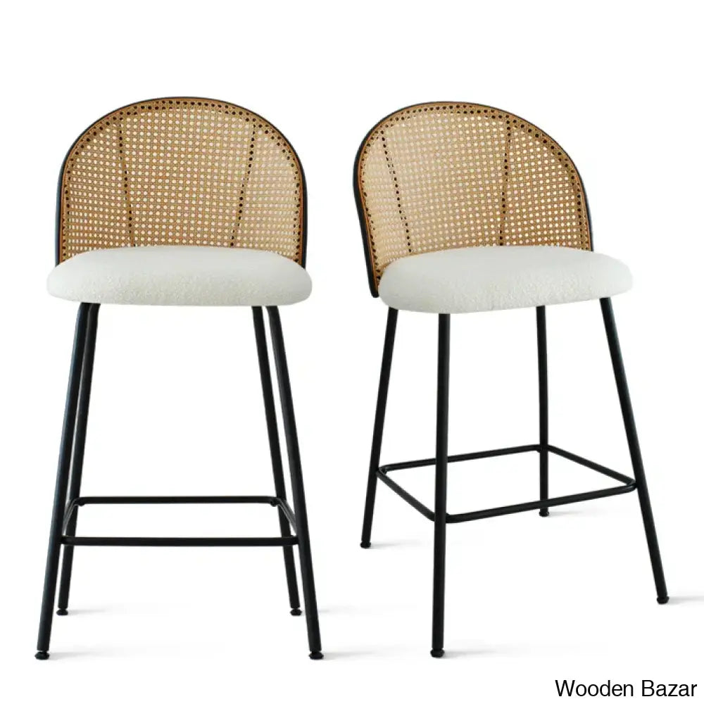 Attallas Swivel Upholstered 26.7’’ Rattan Counter And Bar Stool (Set Of 2)