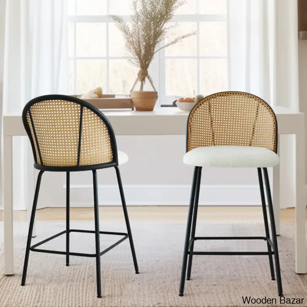 Attallas Swivel Upholstered 26.7’’ Rattan Counter And Bar Stool (Set Of 2)