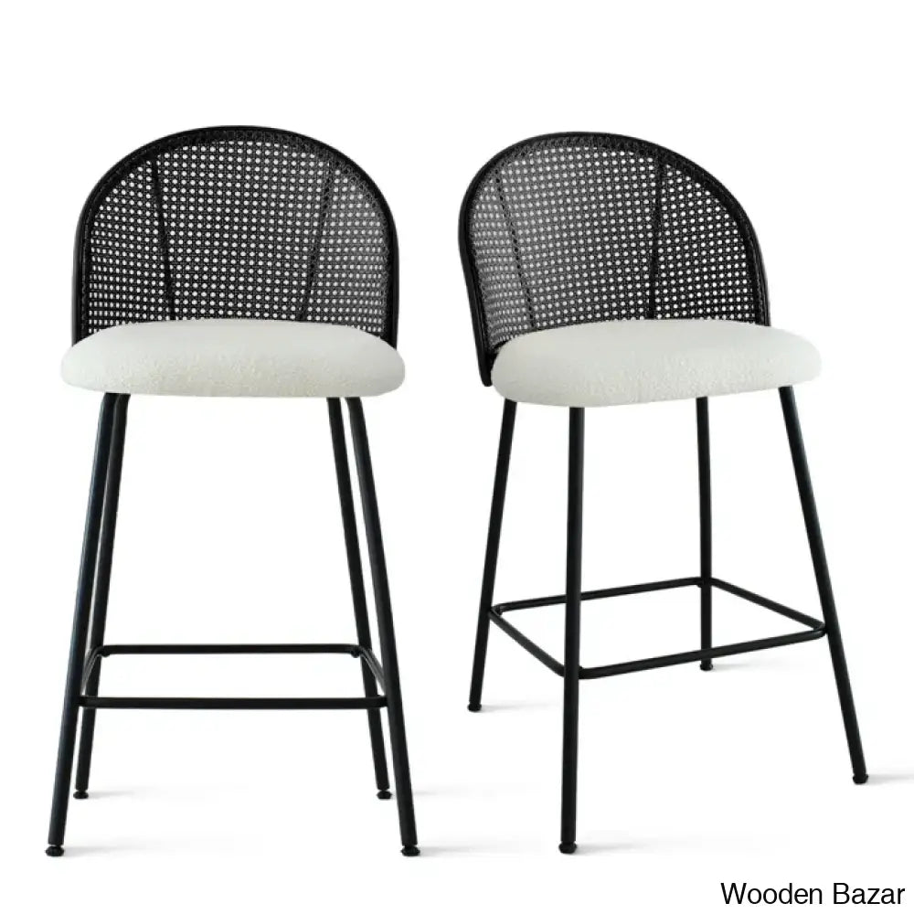 Attallas Swivel Upholstered 26.7’’ Rattan Counter And Bar Stool (Set Of 2)