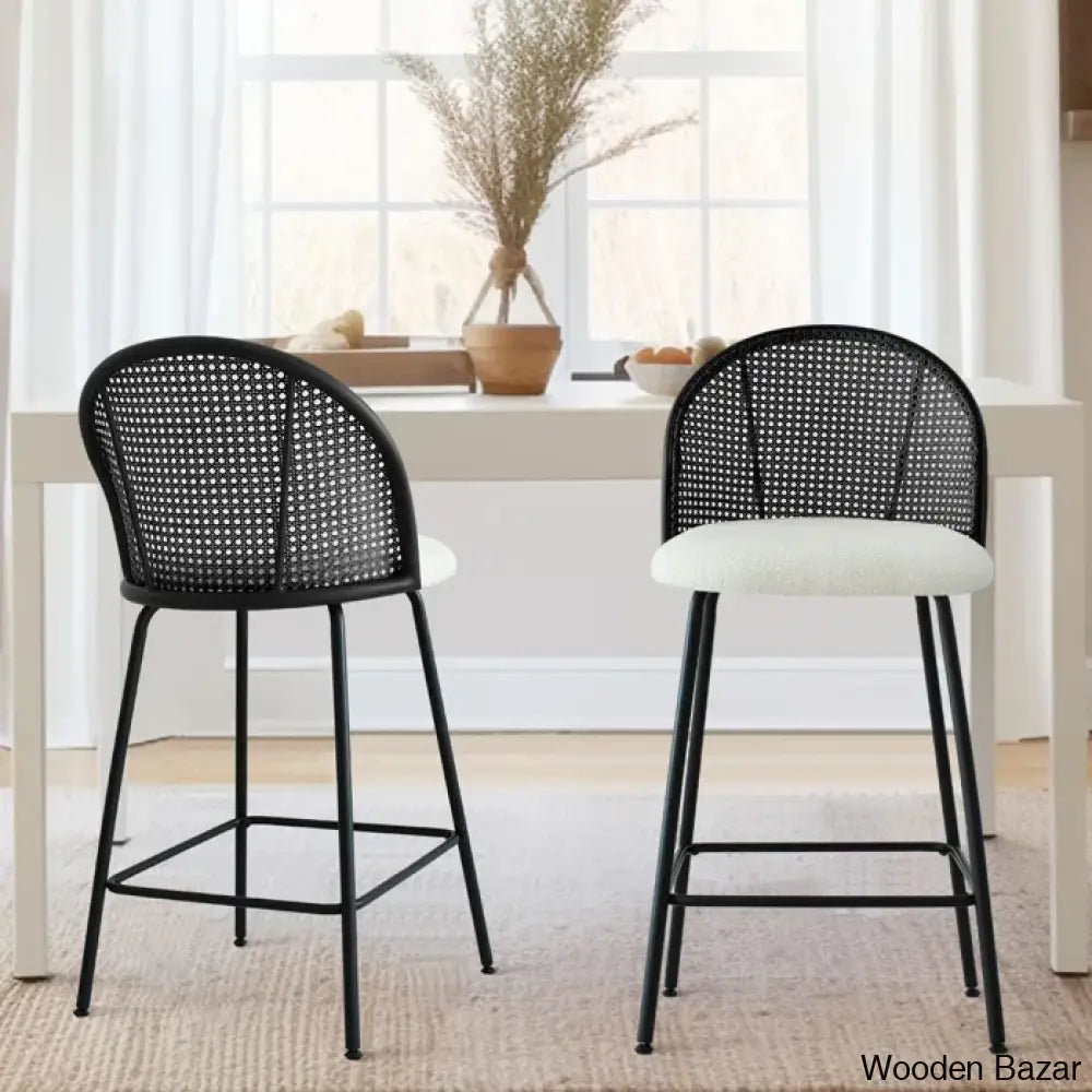 Attallas Swivel Upholstered 26.7’’ Rattan Counter And Bar Stool (Set Of 2) Black