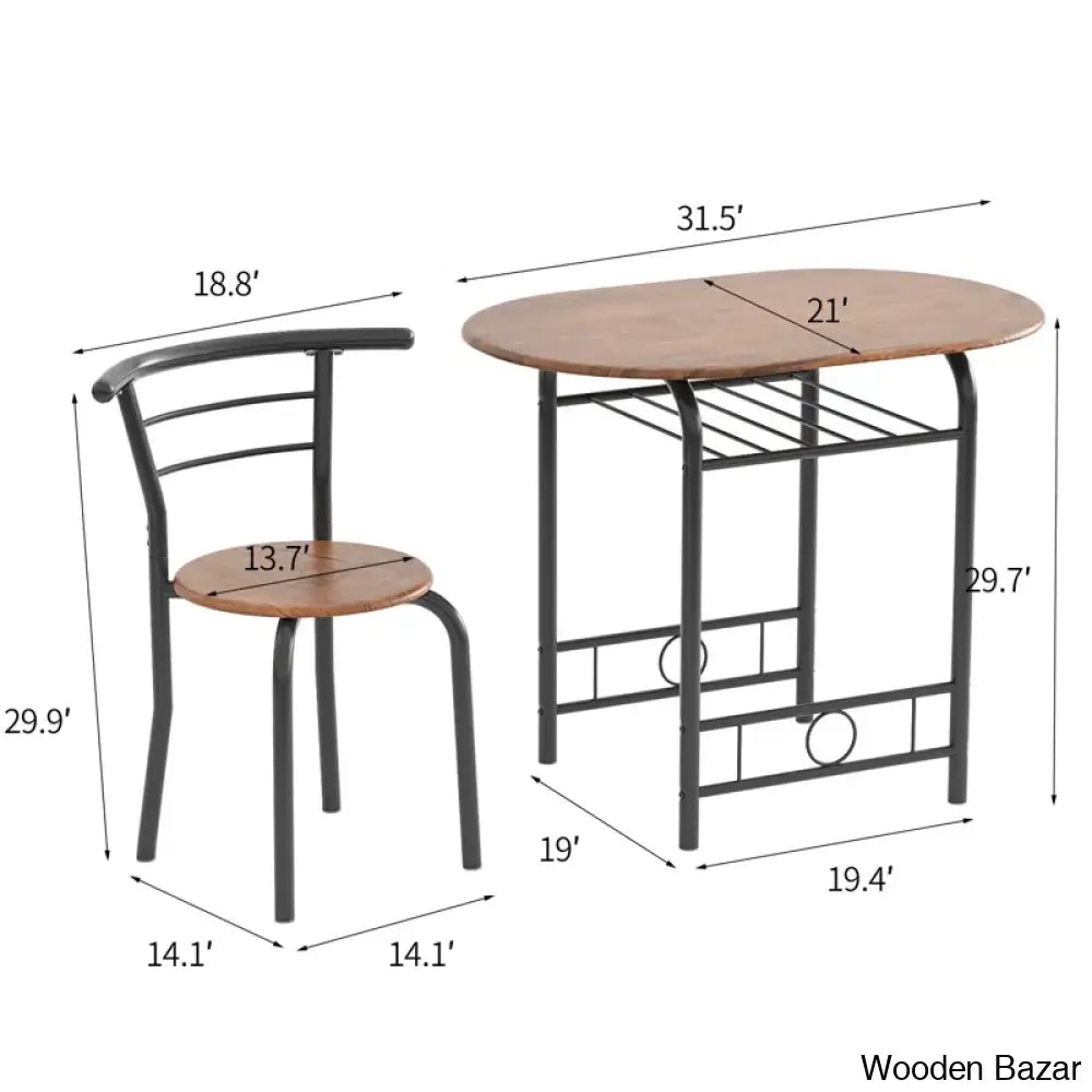 Atwell 2 Seater Dining Table Set - Wooden Bazar