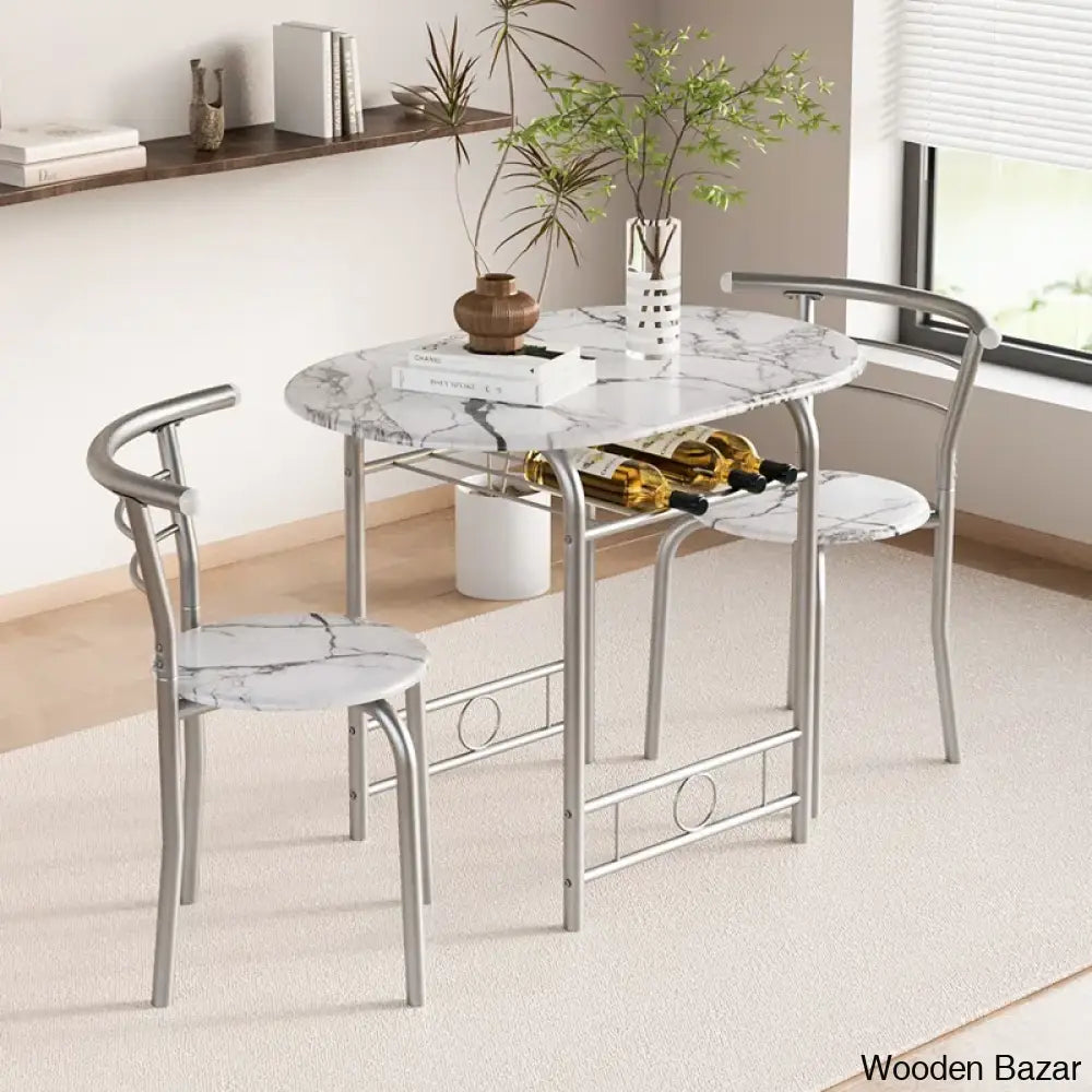 Atwell 2 Seater Dining Table Set - Wooden Bazar White