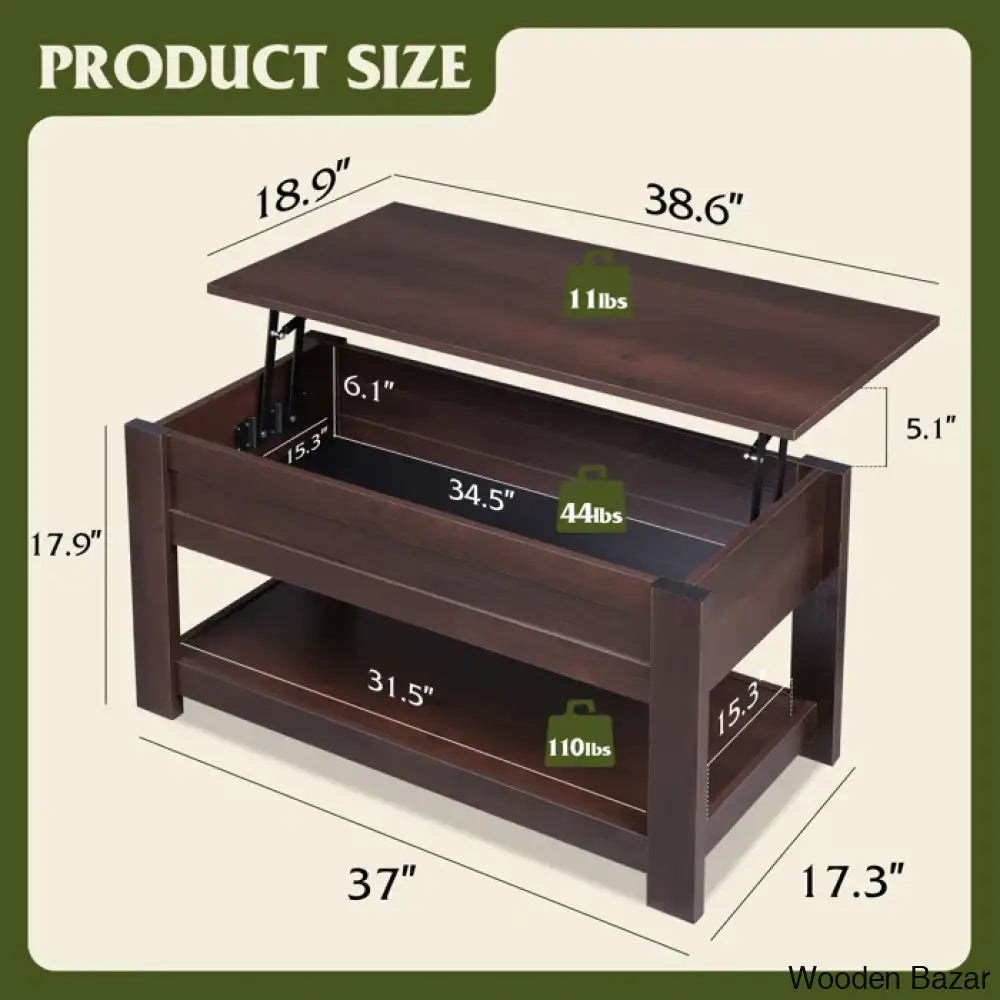 Auddies Modern 39’’ Lift Top Coffee And Center Table With Storage Shelf