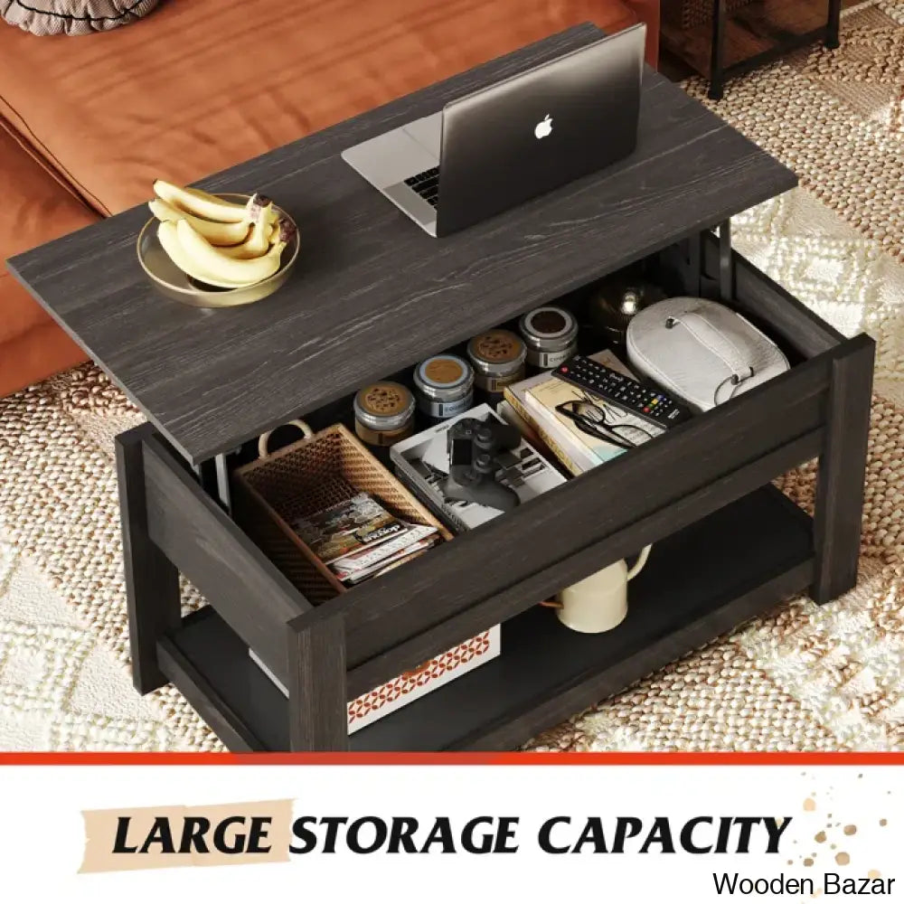 Auddies Modern 39’’ Lift Top Coffee And Center Table With Storage Shelf