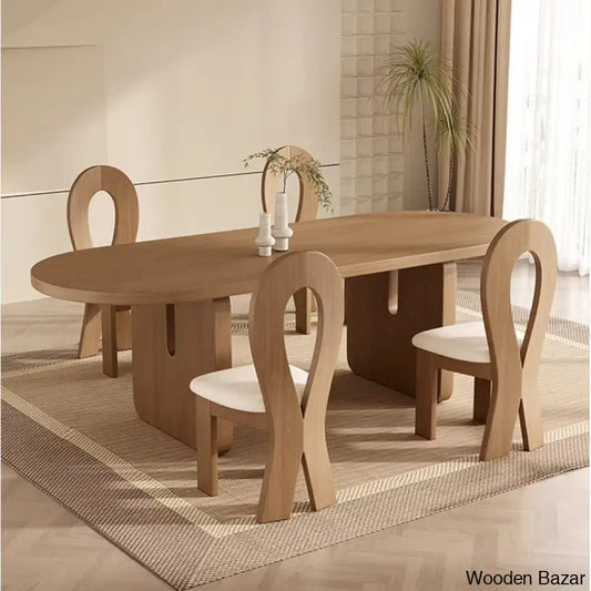 Audie 4 Seater Solid Wood Double Pedestal Dining Set Brown