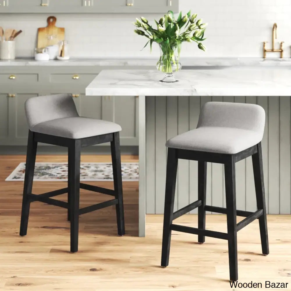 Auliffen Swivel Upholstered Counter And Bar Stool With Solid Wood Frame (Set Of 2) Black Washed /