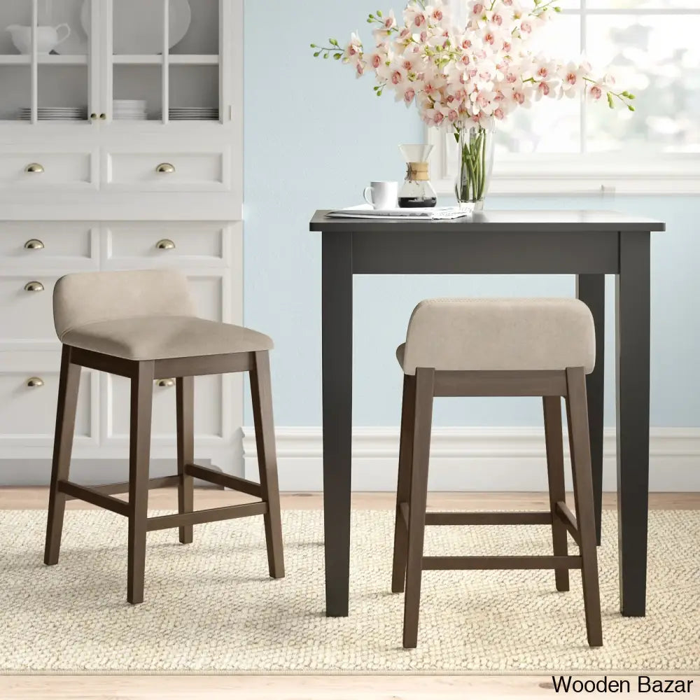 Auliffen Swivel Upholstered Counter And Bar Stool With Solid Wood Frame (Set Of 2) Dark Brown /