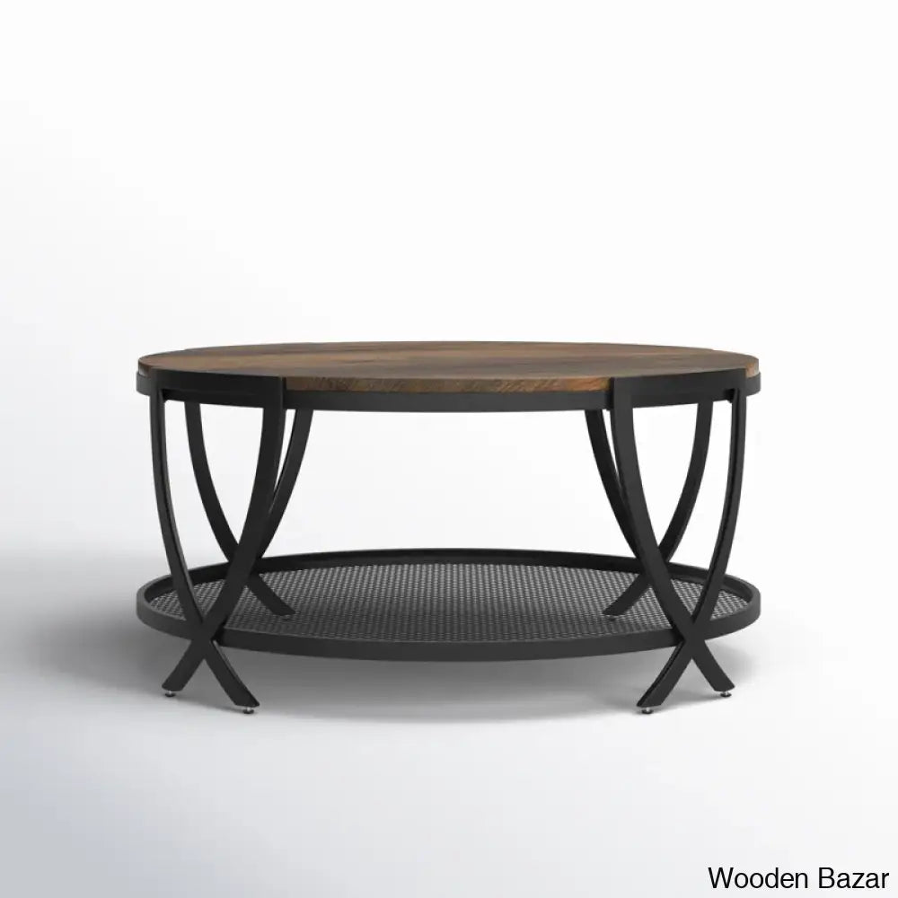 Aumilleri 34’’ Round Coffee Table With Open Storage And Cross Metal Legs Coffee Center Table