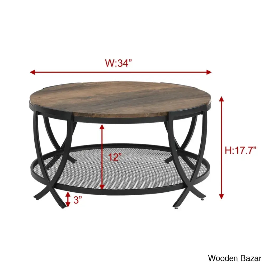 Aumilleri 34’’ Round Coffee Table With Open Storage And Cross Metal Legs Coffee Center Table