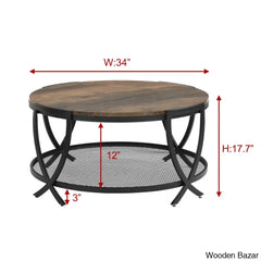 Aumilleri 34’’ Round Coffee Table With Open Storage And Cross Metal Legs Coffee Center Table