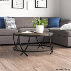 Aumilleri 34’’ Round Coffee Table With Open Storage And Cross Metal Legs Coffee Center Table