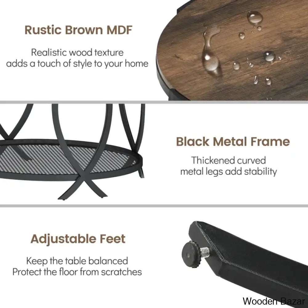 Aumilleri 34’’ Round Coffee Table With Open Storage And Cross Metal Legs Coffee Center Table