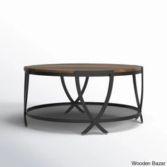 Aumilleri 34’’ Round Coffee Table With Open Storage And Cross Metal Legs Coffee Center Table