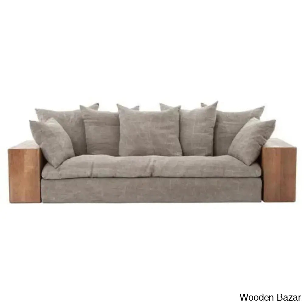 Aurora Contemporary Solid Wood Upholstered Sofa With Sleek Couch For Modern Living Spaces Beige