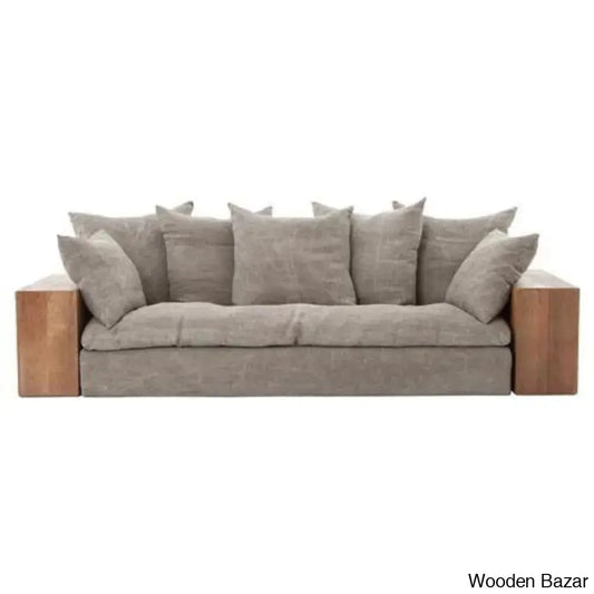 Aurora Contemporary Solid Wood Upholstered Sofa With Sleek Couch For Modern Living Spaces Beige