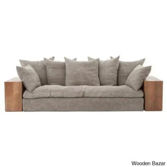 Aurora Contemporary Solid Wood Upholstered Sofa With Sleek Couch For Modern Living Spaces Beige