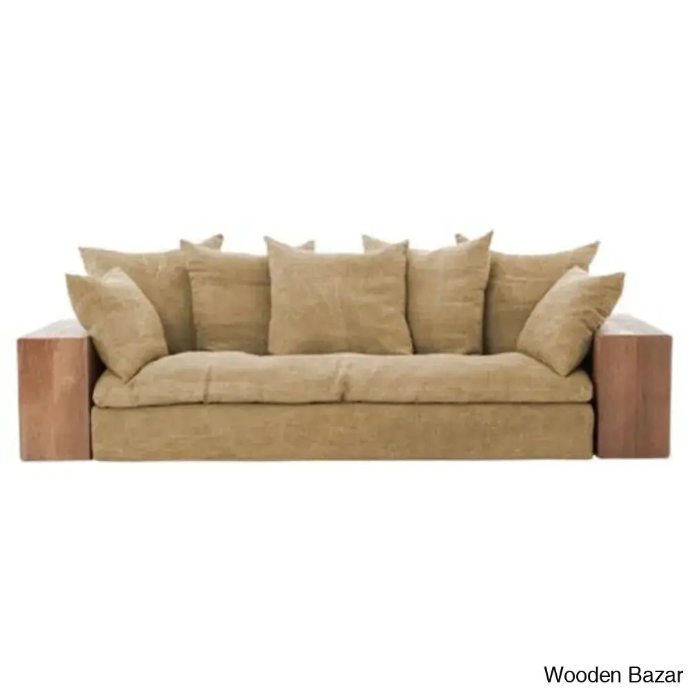 Aurora Contemporary Solid Wood Upholstered Sofa With Sleek Couch For Modern Living Spaces Caramel