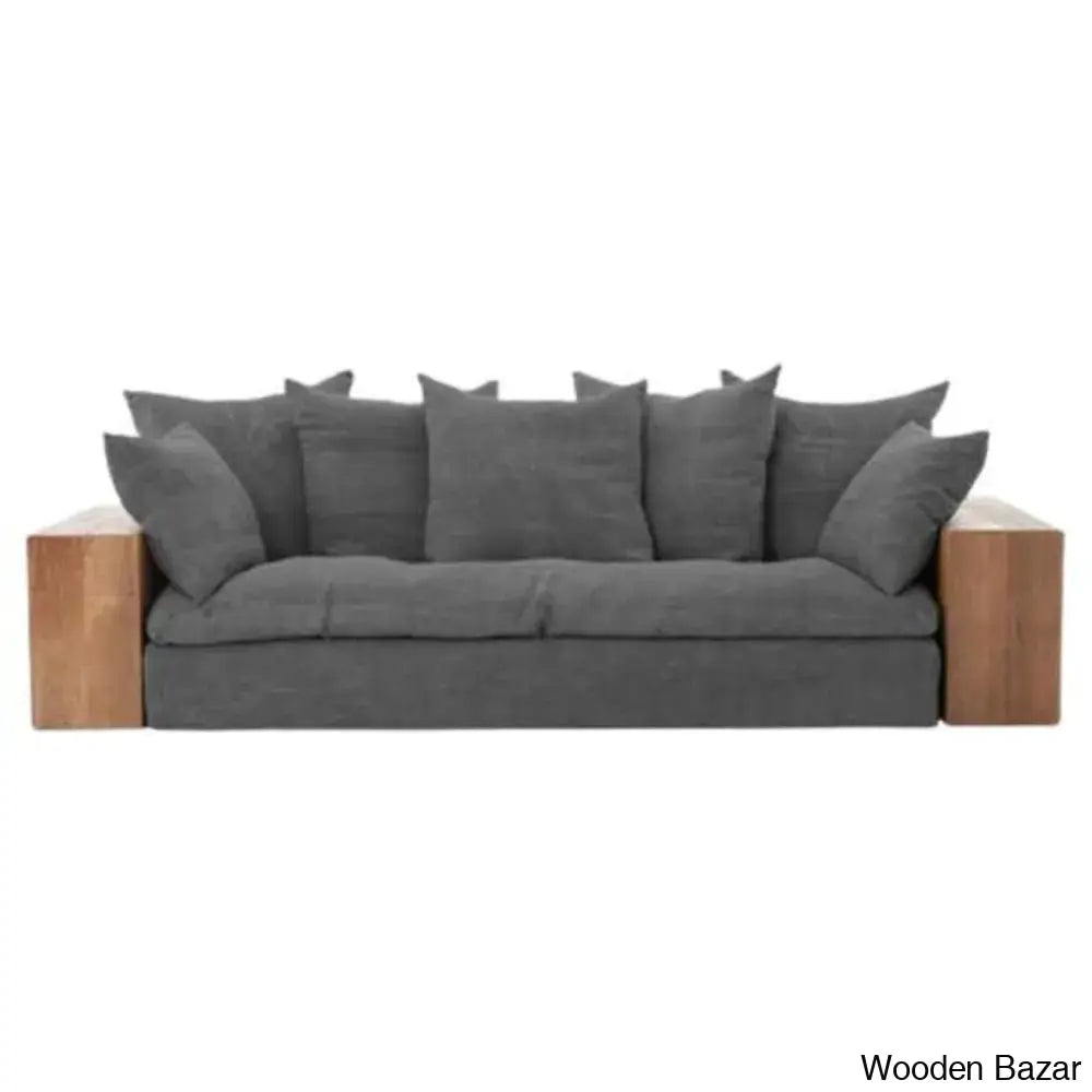 Aurora Contemporary Solid Wood Upholstered Sofa With Sleek Couch For Modern Living Spaces Dark Grey