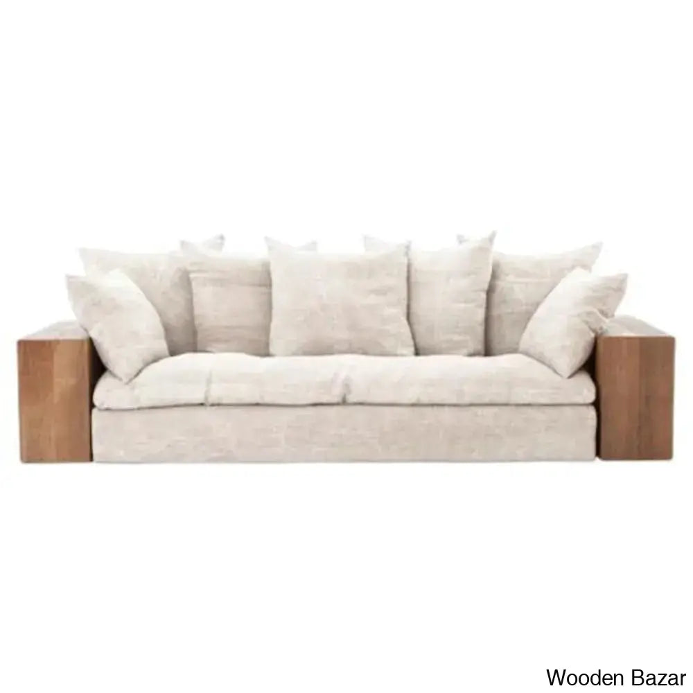 Aurora Contemporary Solid Wood Upholstered Sofa With Sleek Couch For Modern Living Spaces Off White