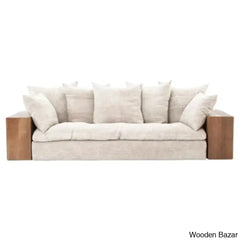 Aurora Contemporary Solid Wood Upholstered Sofa With Sleek Couch For Modern Living Spaces Off White