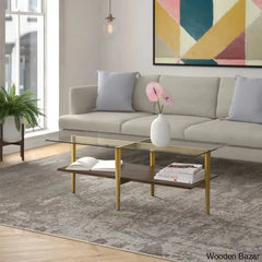 Aurray Glass Top Coffee And Center Table Brass/Walnut