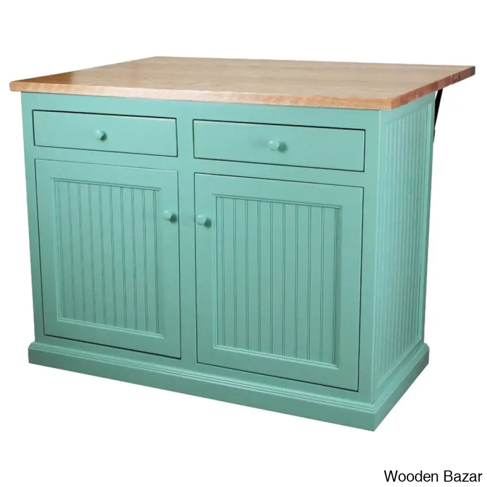 Avant Solid Wood Kitchen Island Trolley Cart Cabinet Kitchen Island With Storage Aquamarine