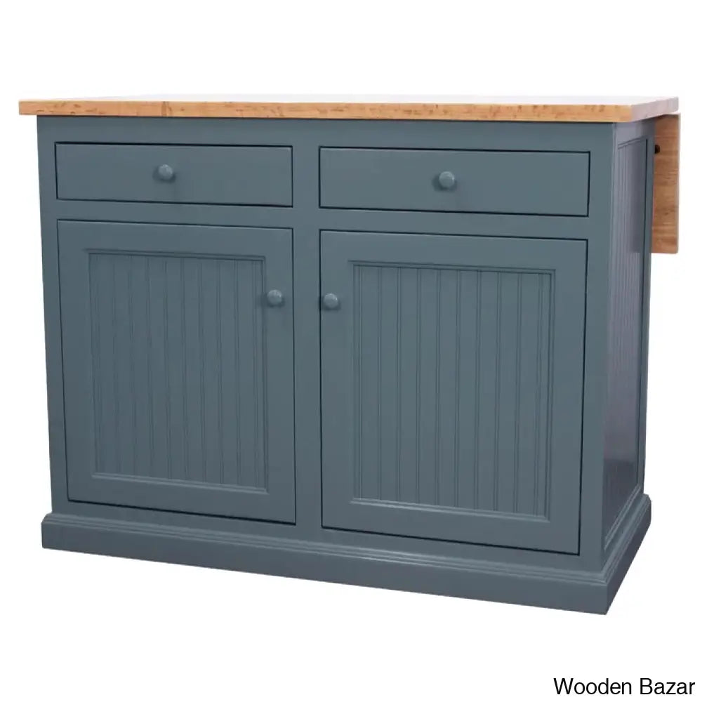 Avant Solid Wood Kitchen Island Trolley Cart Cabinet Kitchen Island With Storage Dark Blue