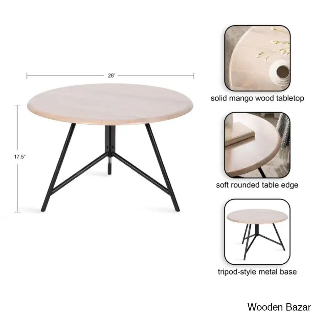 Avelye Modern Round Wood And Metal Coffee Center Table